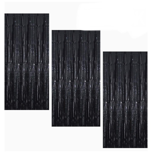 Unknown Other - Black Tinsel Foil Fringe Curtain Backdrop Bundle of 3